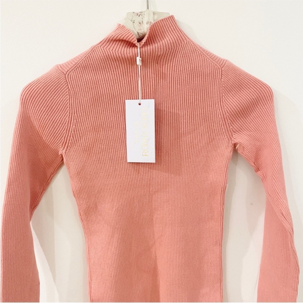 Torn by Ronny Kobo pink feather sleeve mock neck sweater NWT - Picture 6 of 9